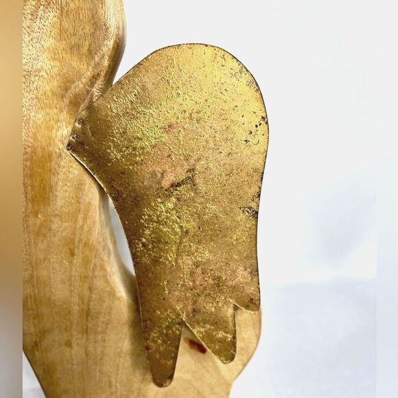 Vintage 5” Natural Mango Wood Angel w/Gold Star and Wings Figurine Christmas - Picture 2 of 12